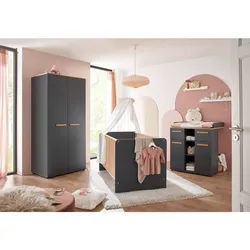 My Baby Lou Babyzimmer , Graphitfarben, Eiche Artisan , Holz, Holzwerkstoff , Buche , 1 Fächer , 2 Schubladen , höhenverstellbar, Lattenrost inklusive, Schlupfsprossen , Babymöbel & Kindermöbel, Babyzimmer, Babyzimmer-Serien