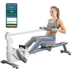 VEVOR leises magnetisches Rudergerät 16 Widerstandsstufen einstellbar, faltbares Rudergerät für Zuhause mit Doppelgleitschienen & LCD-Monitor, Bluetooth-App-kompatibel, 158 kg belastbar