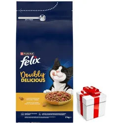 Felix Doubly Delicious Karma für ausgewachsene Katzen mit einer köstlichen Mischung aus Huhn und Truthahn 2kg + Überraschung für die Katze