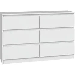 Raumhirsch Furniture Kommode Sideboard 120 cm breit (Maße 30 x 120 x 75 cm, 6 Schubladen), verschiedene Farben weiß 120 cm x 75 cm x 30 cm