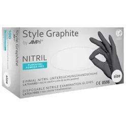 Style Graphite Nitrilhandschuhe, puderfrei, anthrazit, Unsterile Einmalhandschuhe mit Fingerspitzentexturierung, 1 Packung = 100 Stück, Größe M