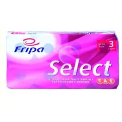 Fripa Select TAE Toilettenpapier, 3-lagig, hochweiß, Weiches Klopapier aus 100% Zellstoff, 1 Packung = 8 Rollen à 180 Blatt