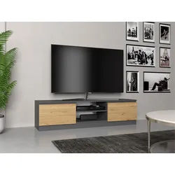 Raumhirsch Furniture Lowboard Fernsehschrank, TV-Kommode, TV Schrank 140 cm (Maße 140 x 40 x 36 cm, einfache Montage), 3 Türen, Offenes Fach, Kabelöffnung