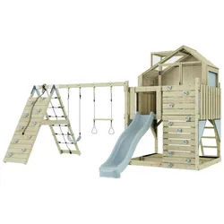 OutdoorToys Spielturm Oscar, aus Holz in Eisblau mit Trapezschaukel blau