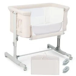 Costway Beistellbett Beige , Textil , Babymöbel & Kindermöbel, Babyzimmer, Babybetten, Gitterbetten