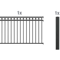 Alberts® Zaun-Anbauset Circle,Alu,matt schwarz,z.Aufschr.,Länge:2 m,Höhe:1000 mm 510046