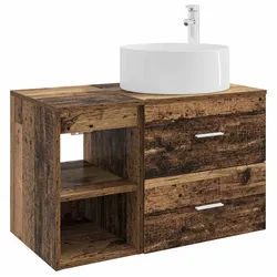 vidaXL Badezimmerspiegelschrank Badezimmermöbel-Set 2 pcs Altholz Holzwerkstoff (2-St)