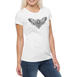 Urban Backwoods Print-Shirt Death Moth Damen T-Shirt Motte Dead Skelett Skeleton Black White (1-tlg) Mothman Insekt Horror Silence weiß L