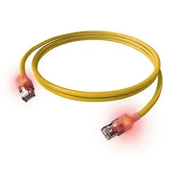 Easylan DualBoot LED Patchkabel RJ45 S/FTP Cat.6A (Class EA) LAN-Kabel, RJ-45 Männlich (Stecker), RJ-45 Männlich (Stecker) (700.0 cm), mit saCon Stecker, LSOH, CS1OYADAD0070 gelb 1.3 cm x 1.4 cm x 700.0 cm
