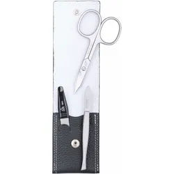 Maniküre-Etui ERBE "Colorado", schwarz (schwarz, weiß), Nageletuis, B/H/T: 5mm x 10mm x 2mm 3 tlg., Echtleder, Kontrastnähte, Druckknopfverschluss, rostfreie Instrumente, B:5mm H:10mm T:2mm