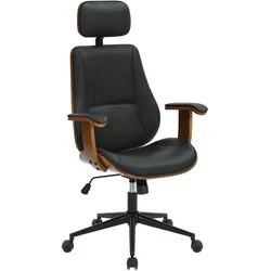 CLP Chefsessel Lederlook Walnuss/Schwarz , Schwarz, Walnussfarben , Textil , 64x118x60 cm , Arbeitszimmer, Bürostühle, Chefsessel