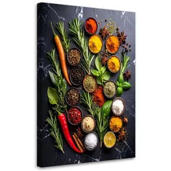 Feeby Leinwandbild Kräuter und Gewürze 70x100cm , Multicolor , Textil , Essen/Getränk , Rechteckig , 70x100 cm , Bilder & Rahmen, Bilder, Leinwandbilder