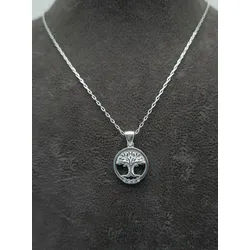 NAHLE Kette mit Anhänger Silberkette Lebensbaum Kette Baum des Lebens Mandala klein, 925 Silber / rhodiniert
