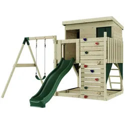 OutdoorToys Spielturm Tjorven, aus Holz in Dunkelgrün mit Kinderschaukel & Rutsche, Kletterwand grün
