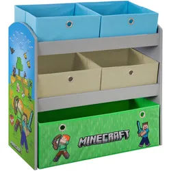 Minecraft Kinderregal , Blau, Grau, Grün, Multicolor , Textil, Holzwerkstoff , Objekte , 3 Fächer , 60x63.5x30 cm , FSC 100% , stehend , Babymöbel & Kindermöbel, Babyzimmer, Babyregale & Kinderregale