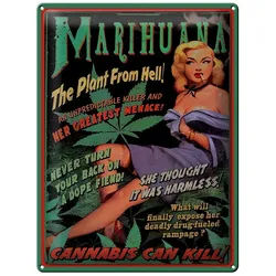 Femer GmbH Metallschild Spruch 30x40 cm Marijuana The plant from hell, (1 St), gewölbte Oberfläche, abgerundete Ecken, umgeschlagene Kanten