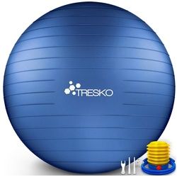 TRESKO Gymnastikball mit GRATIS Übungsposter inkl. Luftpumpe Yogaball, BPA-Frei Sitzball Büro Anti-Burst inkl. Luftpumpe, Fitnessball blau 85 cm