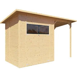 Bertilo Gartenhaus Pent Modern 2 Plus inkl. Anbaudach - 18 mm naturbelassen