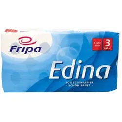 Fripa Edina Toilettenpapier, 3-lagig, hochweiß, Sanftes Klopapier aus 100% Zellstoff, 1 Packung = 8 Rollen à 250 Blatt