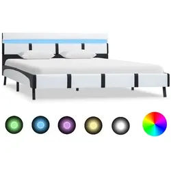 vidaXL Bettgestell mit LED Weiß Kunstleder 160×200 cm