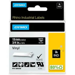 DYMO Druckerband Schriftband RHINO 1805436, 19 mm weiß auf schwarz