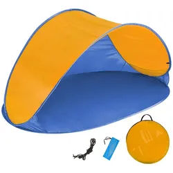 tectake Strandmuschel Pop-Up Strandmuschel, Personen: 2, selbstaufbauend mit Fiberglasgestänge blau|orange