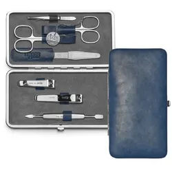 nippes Solingen Maniküre-Etui Maniküre-Set Vintage 7-tlg. Nagelpflege-Set, Antik-Rindsleder, 7 tlg., mit Fußnagelknipser blau