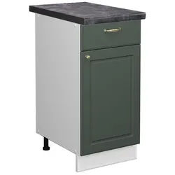 Vicco Küchenunterschrank Fame-Line Grün-Gold Landhaus 40 cm, AP Anthrazit , Grün, Weiß , Holzwerkstoff , 3 Fächer , 1 Schubladen , Rechteckig , 40x82x60 cm , Küchen, Küchenmöbel, Küchenschränke, Küchenunterschränke