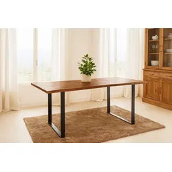 SAM® Baumkantentisch Quarto, Akazienholz, Baumkante, Metallgestell U-Form, bis 3 Meter braun 120 cm x 77 cm x 80 cm