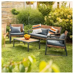Raumhirsch Furniture Gartenlounge-Set Gartenmöbel, Lounge Set, Terrassenmöbel, Sitzgruppe, (Maße 240 x 74 x 187 cm, Kompakt & vielseitig, 4-teilig), Boho-Stil, Steinoptik, Wetterfest grau