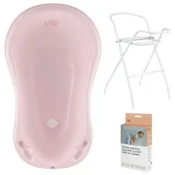 Hylat Baby Babybadewanne Baby Badewanne und WC Set – TÜV Rheinland zertifiziert – Friends, Lite, (3-teiliges SET, 3-tlg), Babywanne, Ständer, Abfluss – Rosa rosa