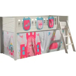 Vipack Hochbett Scott (Made in Europe) mit schräger Leiter, LF 90x200 cm, Vorhang, Tasche, 4 Designs weiß