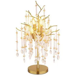 GLOBO LIGHTING Tischleuchte, Leuchtmittel nicht inklusive, Tischleuchte Beistelllampe Leselampe gold Kristalle Glas H 67 cm