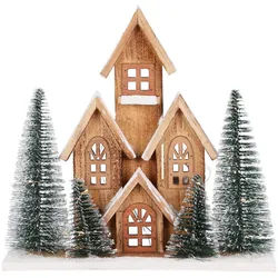 Home Styling Collection Dekofigur Haus LED 30 cm , Beige , Holz , 9x30x32 cm , Dekoration, Weihnachtsdekoration