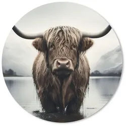 MuchoWow Mauspad Schottische Highlander - Wasser - Nass (1-St), Gaming, Rutschfester Unterseite, Mausunterlage, Rund 50x50 cm 50 cm x 50 cm