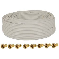PremiumX 10m Koaxial Kabel 90dB Twin Mini 2x 4 mm, weiß FullHD + 8x F-Stecker SAT-Kabel