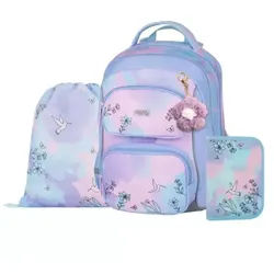 Oxy Jumper Schulrucksack-Set mit Kolibri-Muster für 1.–3. Klasse – 3-teilig