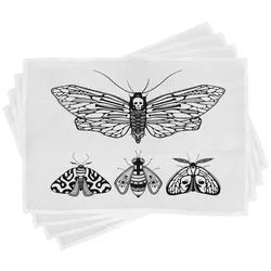 Abakuhaus Platzset Waschbare Stoff Esszimmer Küche Tischdekorations Digitaldruck, (4-teilig, 4-St., Set aus 4x), Tod Moth Minimalist Flügel Kunst schwarz