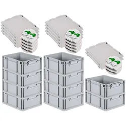 PROREGAL 10x Eurobox NextGen Grip mit Scharnierdeckel & grünen Verschlüssen | HxBxT 17x30x40cm | 16 Liter | Griffe geschlossen | Glatter Boden