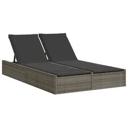 vidaXL Gartenliege Doppel-Sonnenliege mit Kissen Grau Poly Rattan, 1 St. grau