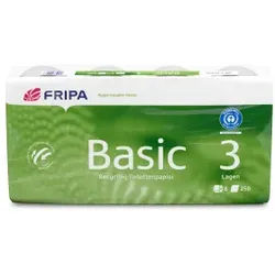 Fripa Toilettenpapier Basic, 3-lagig, recycelt, Weißes Klopapier aus 100% Altpapier, 1 Packung = 8 Rollen à 250 Blatt