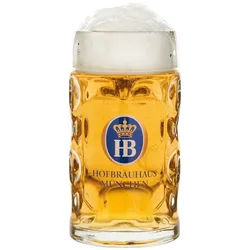 Hofbräuhaus München Bierkrug Glaskrug HB "Isarseidel" 1000 ml, Glas weiß
