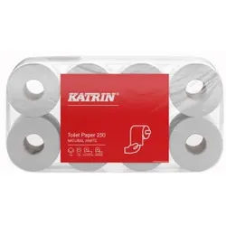 KATRIN Toilettenpapier 250 Blatt, Saugfähiges Toilettenpapier, 2-lagig, weiß, 1 Paket = 8 x 8 Rollen à 250 Blatt
