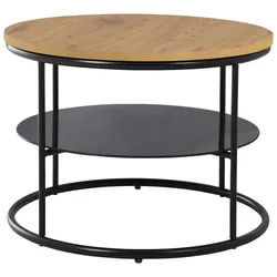 Carryhome Couchtisch , Schwarz, Eichefarben , Metall, Glas, Holzwerkstoff , rund , rund , 60x45x60 cm , offenes Fach , Wohnzimmer, Wohnzimmertische, Couchtische, Couchtische rund