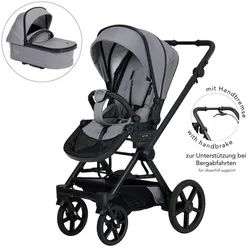 Hartan Kinderwagenset , Grau , Textil , 3-teilig , 58x119x94 cm , EN 1888, UV 50+, AZO-frei, Made in Germany , Feststellbremse, Fußstütze abklappbar, Federung, kugelgelagerte Räder, 5-Punkte-Gurt, Handbremse, für Babyschale geeignet, Griff in Lederoptik, Sitz umsetzbar, Reflektorstreifen, abnehmbarer Schutzbügel,5-Punkt-Gurt, Gurtschoner, Schutzbügel abnehmbar, Sitz umsetzbar,Matratze , Baby on Tour, Kinderwagen, Kombikinderwagen
