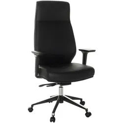 Mid.you Chefsessel , Schwarz , Leder , Lederlook , Drehkreuz , 68x123-130x68 cm , Wippmechanik mit Härtegradeinstellung, inklusive Armlehnen, abwischbar, ergonomische Rückenlehne, gepolsterte Armlehnen , Büromöbel, Bürostühle, Chefsessel