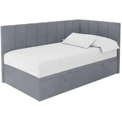 Altdecor Einzelbett Jugendbett mit Bettkasten Links, ohne Matratze - Lovy 80x200 Grau , Textil , Ottomane links,L-Form , 80x200 cm , Babymöbel & Kindermöbel, Kinderzimmer & Jugendzimmer, Kinderbetten, Kinderbetten & Jugendbetten