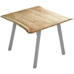SAM® Baumkantentisch Gadwal, mit Baumkante, Akazienholz, Tischbeine aus Roheisen, naturfarben beige 90 cm x 77 cm x 90 cm