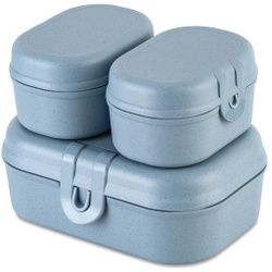 Koziol Lunchbox Set PASCAL READY MINI, 3-teilig, Robuste Frühstücksdosen mit sicherem Clipverschluss, 1 Set, Farbe: blau