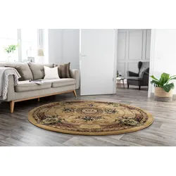 Teppich THEKO "Gabiro 856" Gr. 42, beige, H:10mm Ø:300cm, Kunstfaser, Teppiche, Teppich, Kurzflor, Orient-Optik, ideal im Wohnzimmer & Schlafzimmer